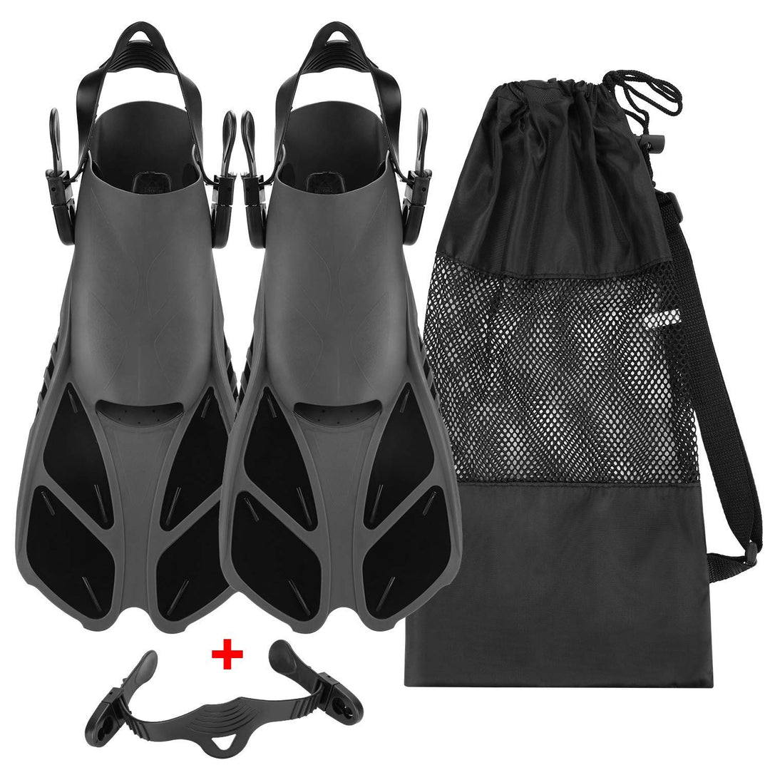 Qkurt Unisex Premium Flossen, Kürzerer Flosse mit Mesh Bag und Extra-Riemen zum Tauchen, Apnoe, Schn