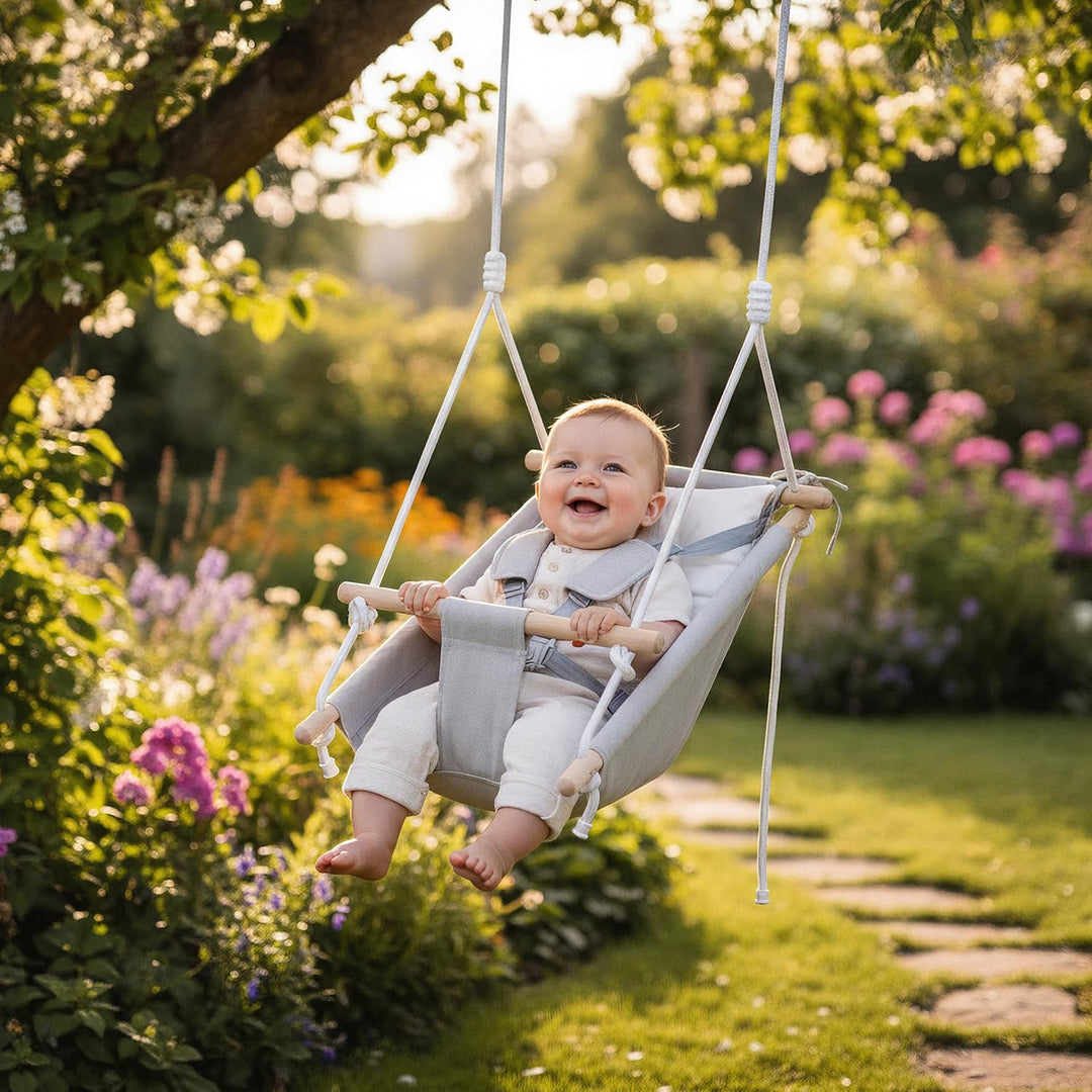 TULANO Hop 40 Grey-White | Kinderschaukel Babywippe Babyliegesitz 3in1 | Schaukel Kleinkindschaukel