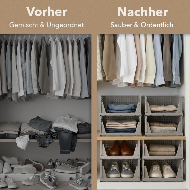 Schrank Organizer 3er Set (Faltbar & Stapelbar) – Kleiderschrank Organizer Boxen, platzsparende Aufb