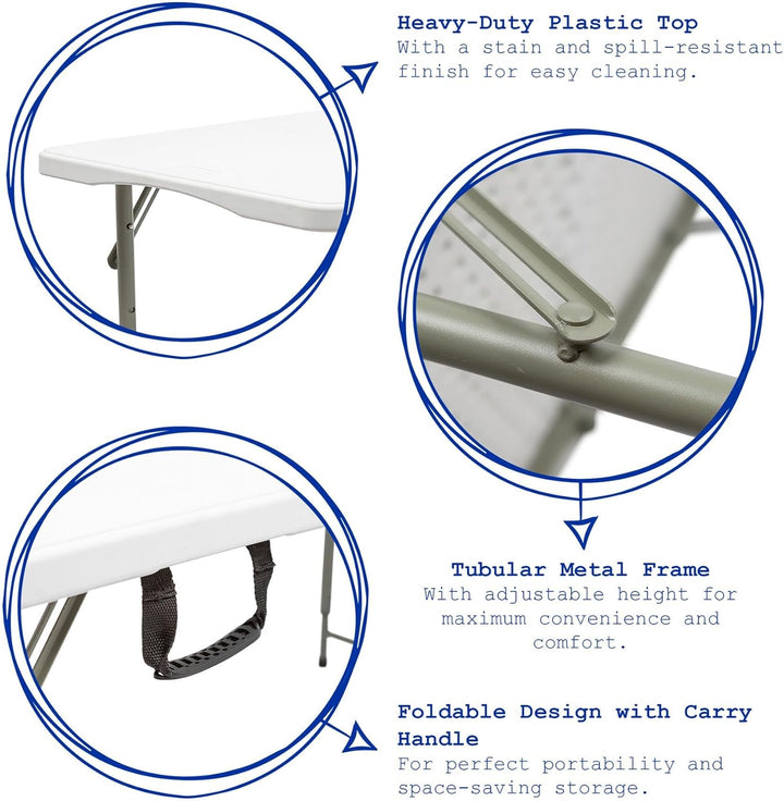 Harbour Housewares 1x Weiss 120cm (4ft) Höhenverstellbar Klappbarer Tisch aus Plastik - Schwerlast F
