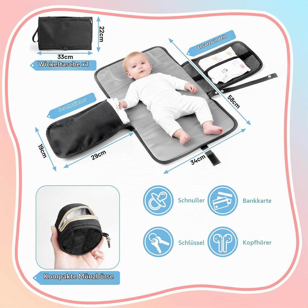 Wickeltasche Rucksack，Wickelrucksack Gross，Multifunktional Diaper Bag mit Mobiler Wickelauflage，Wass