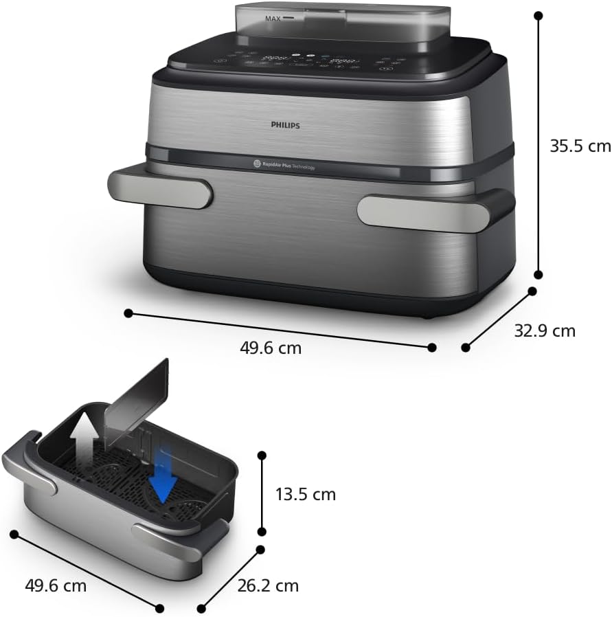 Philips Steam Airfryer 5000 Series Megabasket - Heissluftfritteuse mit Dampf-Funktion - Steam, Airfr