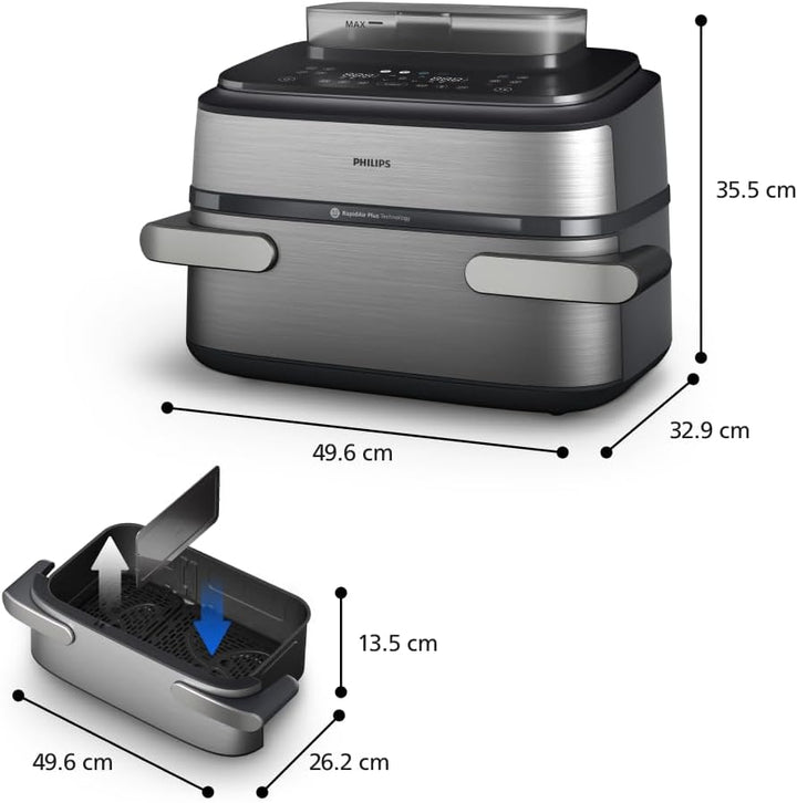 Philips Steam Airfryer 5000 Series Megabasket - Heissluftfritteuse mit Dampf-Funktion - Steam, Airfr
