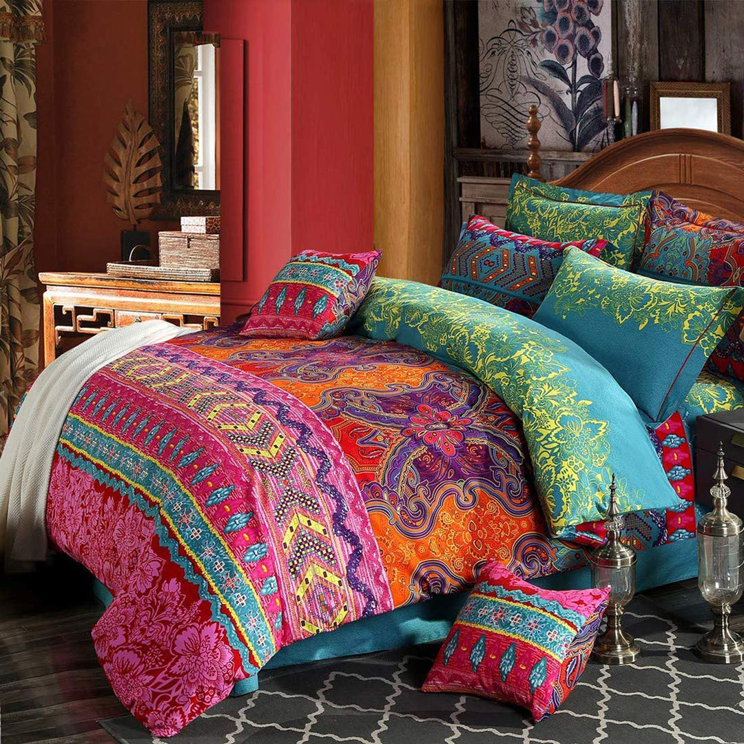 Omela Bettwäsche Boho 135x200 4teilig Exotisch Indisch Design Bohemian Bettbezüge mit Reissverschlus