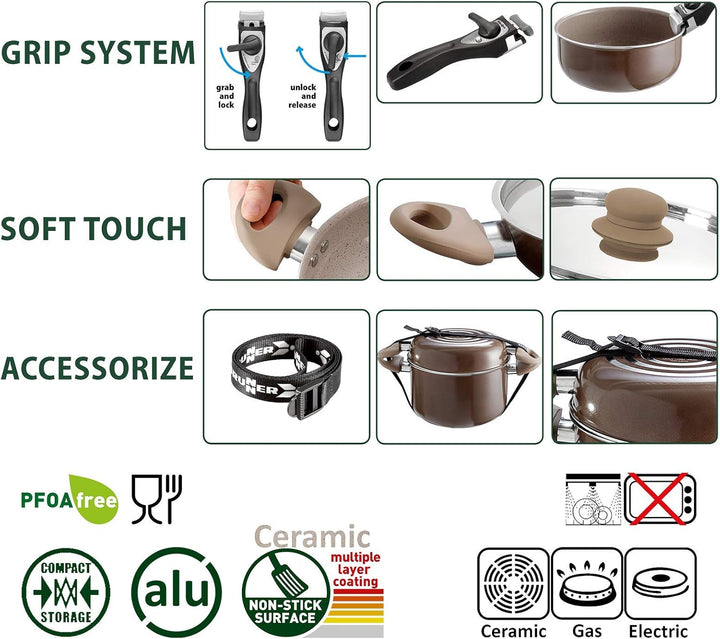 BRUNNER: Camping Kochgeschirr Keramik Topfset (Töpfe und Pfannen) - 7+1 teilig ø 20 cm CHOCOLATE - 4