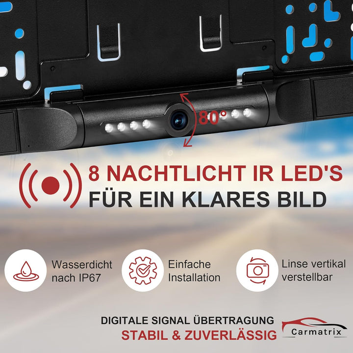 WLAN Funk Rückfahrkamera im Kennzeichenhalter für Smartphone | HD Rückfahrsystem mit App-Steuerung f