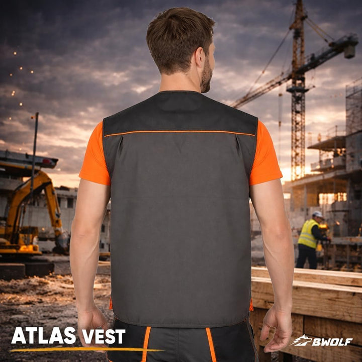 BWOLF Atlas Multifunktionale Arbeitsweste Herren Arbeitsweste Classic Grau/Orange M Grau/Schwarz/Ora