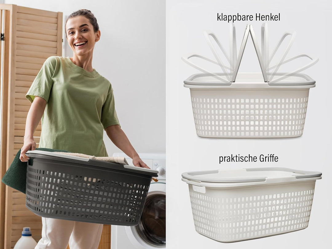 Hausfelder Wäschekorb 6er Set weiss 35L, 58x37x25cm | stapelbar, Wäschekörbe Set gross 58x37x25cm, s