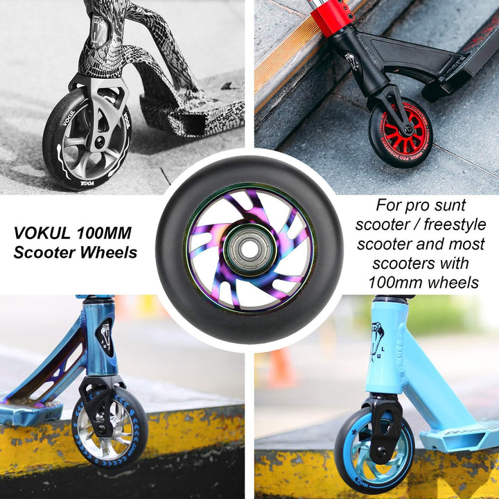 VOKUL 100mm Scooter Ersatzräder Pro Scooter Neo Rädern - mit ABEC-9 Lager, 100 x 24mm Reifen Kick Ro