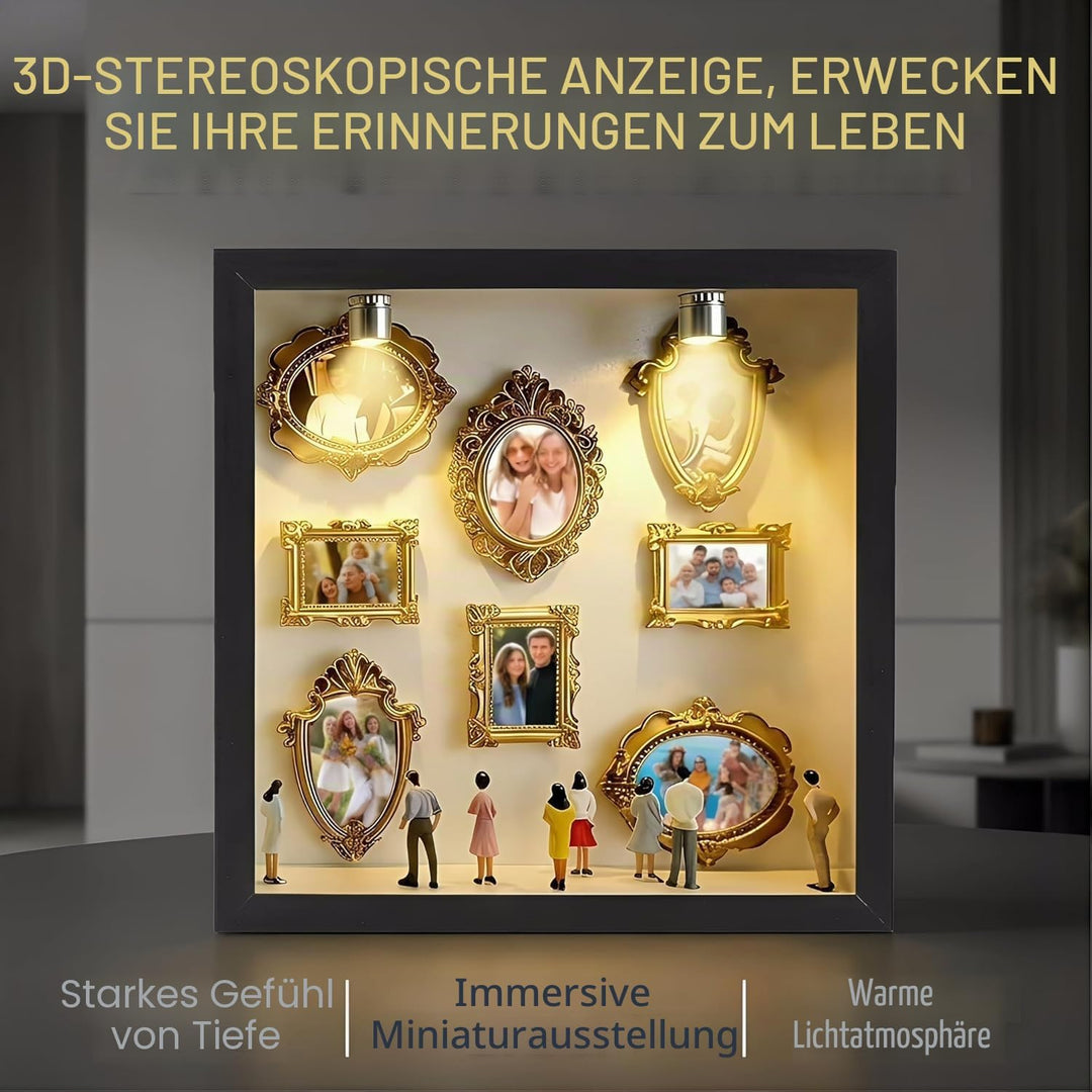 DIY Mini Museum Bilderrahmen Set mit LED Licht, Silhouettenbox mit 8 Mini Goldrahmen & Figuren, Krea