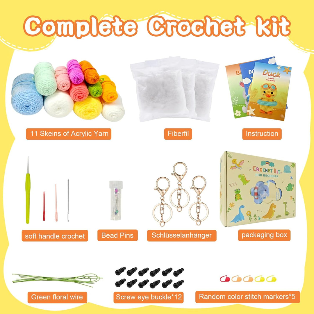 Lonsien Häkelset für Anfänger Tiere Crochet Set mit deutschem Sprachführer Schritt für Schritt Häkel