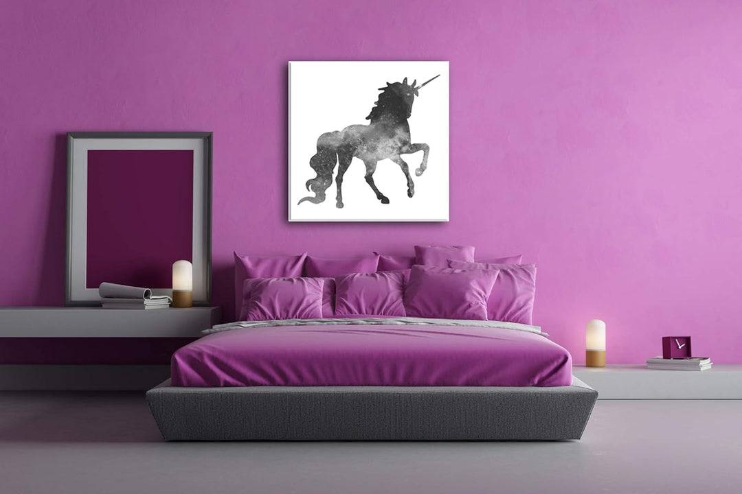 deyoli Galaxie-Einhorn Format: 60x60 Effekt: Schwarz&Weiss als Leinwandbild, Motiv fertig gerahmt au