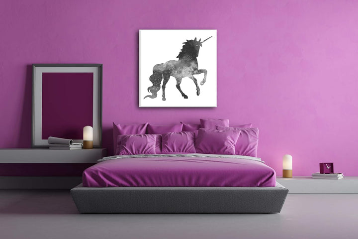deyoli Galaxie-Einhorn Format: 70x70 Effekt: Schwarz&Weiss als Leinwandbild, Motiv fertig gerahmt au