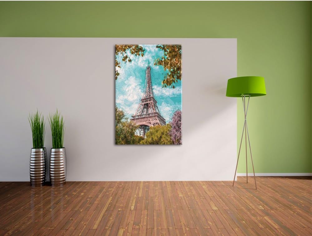 Pixxprint Eifelturm in Paris als Leinwandbild/Grösse: 100x70 / Wandbild/Kunstdruck/fertig bespannt,