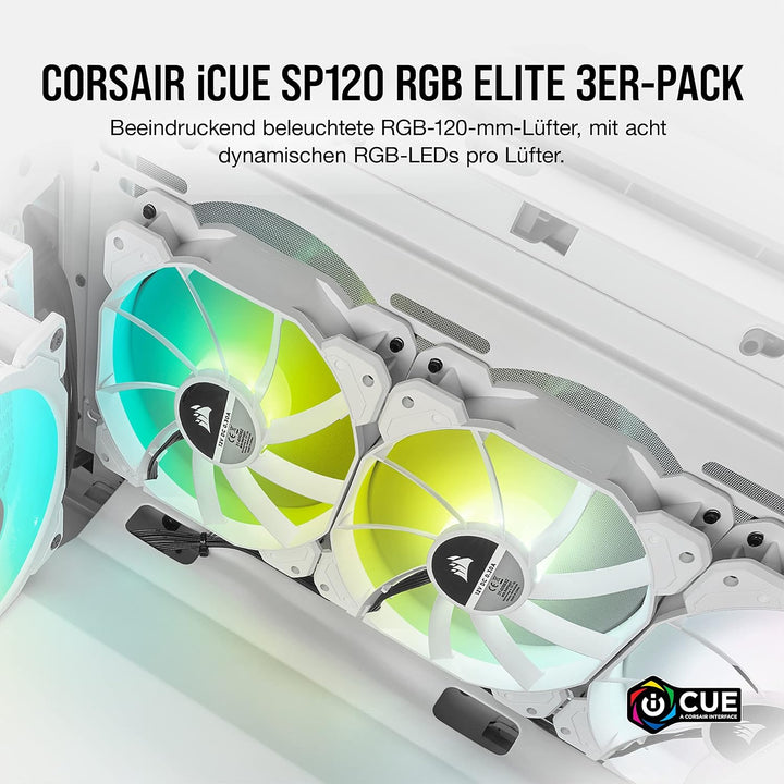Corsair iCUE SP120 RGB ELITE Performance 120mm-PWM-Lüfter 3er-Pack mit iCUE Lighting Node CORE (CORS