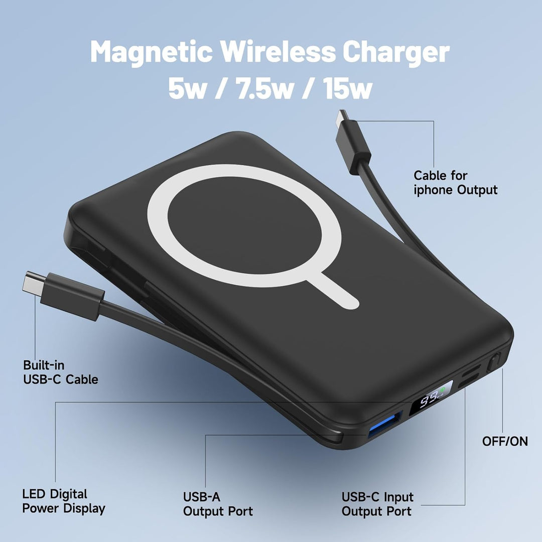 für Magsafe Powerbank 10000mAh, Wireless Magnetische Powerbank Schnelles Laden mit LED-Display und U