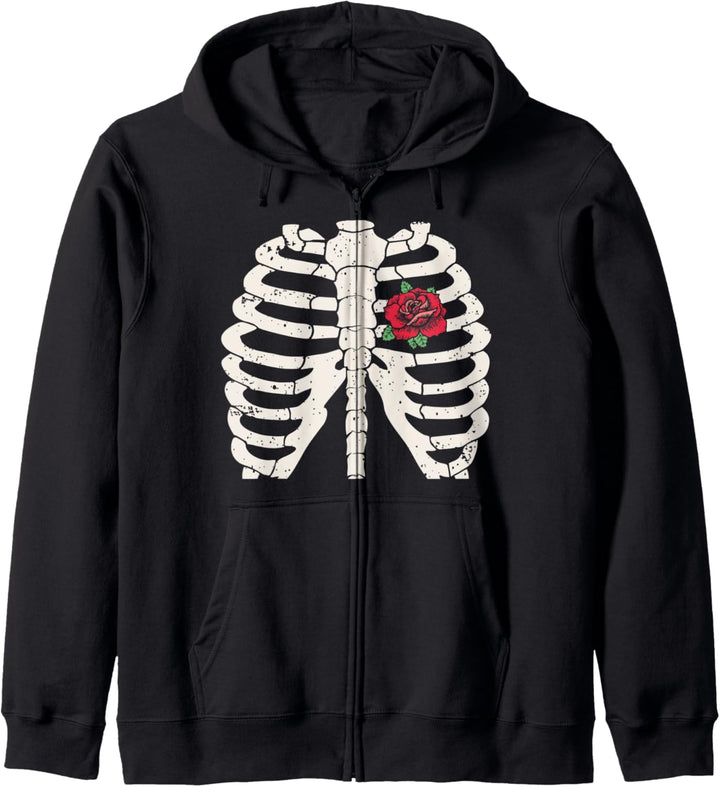 Skeleton Rib Cage Red Rose Heart Vintage Halloween Goth Cute Kapuzenjacke