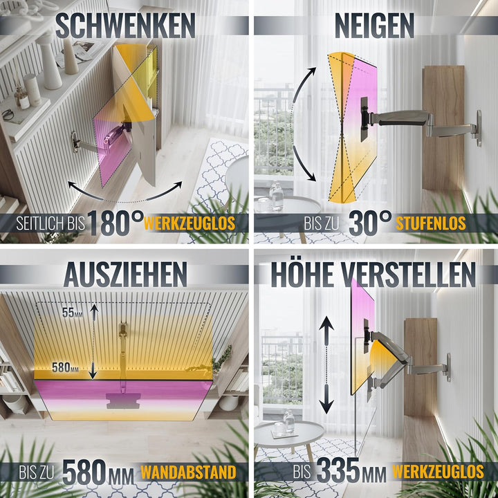 RICOO TV Monitor Wandhalterung Schwenkbar Gasdruckfeder für 27-47 Zoll, Universal TV Halterung S2722