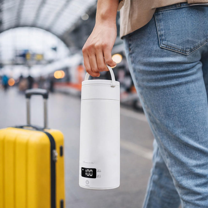 Rosenstein & Söhne Edelstahl Wasserkocher: Reise-Wasserkocher & Isolierkanne, 300 W, 500 ml, 4 Tempe