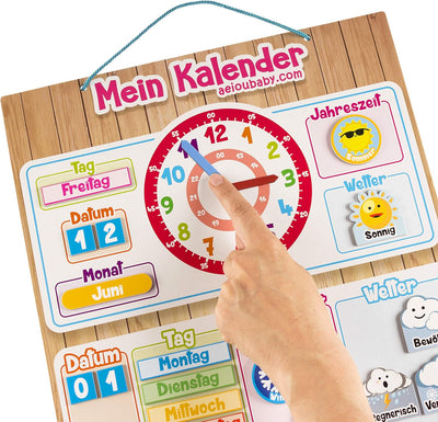 MAGNETISCHE KINDER-KALENDERUHR, Lernspiel Datum Wetter und Zeit für Wand oder Kühlschrank, 43x32cm.