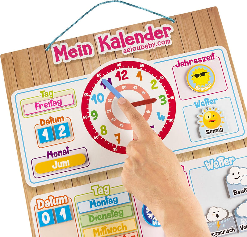 MAGNETISCHE KINDER-KALENDERUHR, Lernspiel Datum Wetter und Zeit für Wand oder Kühlschrank, 43x32cm.