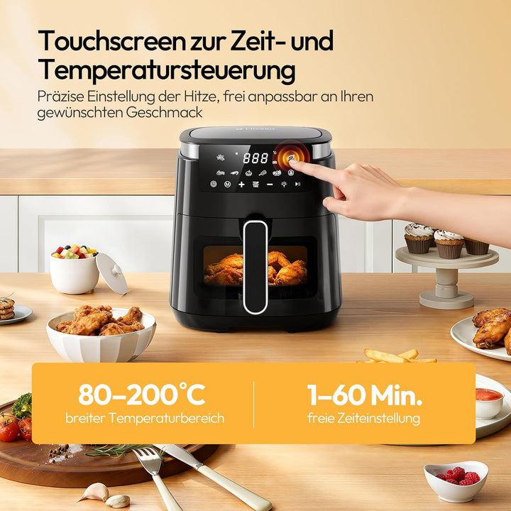 LLIVEKIT 5.5L Heissluftfritteuse XXL, 8-in-1 Airfryer mit Warmhaltefunktion auf Knopfdruck, Heissluf