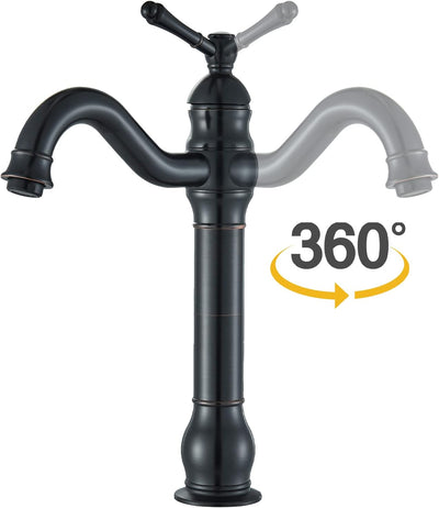 Rozin Wasserhahn Bad Schwarz Retro Hoch Waschtischarmatur 360°Schwenkbar Einhebel Waschbecken Armatu