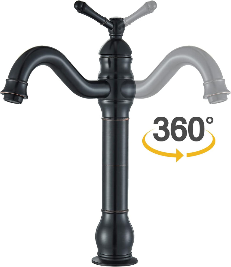 Rozin Wasserhahn Bad Schwarz Retro Hoch Waschtischarmatur 360°Schwenkbar Einhebel Waschbecken Armatu