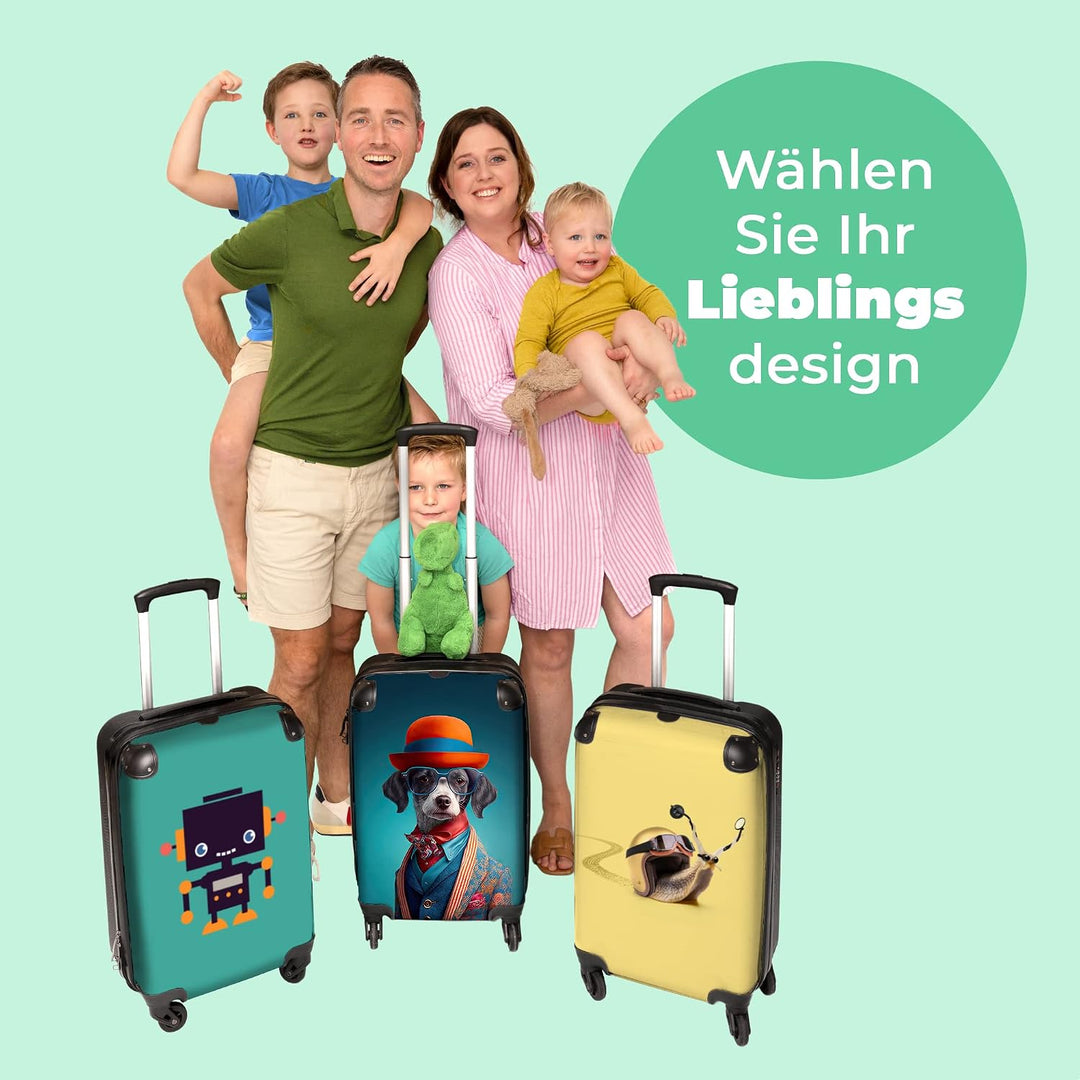 NoBoringSuitcases.com® Koffer Handgepäck Trolley Rollkoffer Kleine Reisekoffer mit 4 Rollen - Hund -