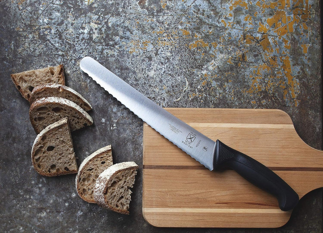 Mercer Culinary M23210 Millennia Wide Wavy Edge Bread Knife, 10-Inch, Black 10-Inch Wide Wavy Edge B