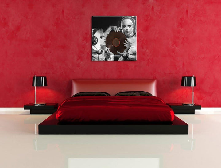 Pixxprint Mysteriöse DJ Frauen Schwarz/Weiss, Format: 70x70 auf Leinwand, 70x70