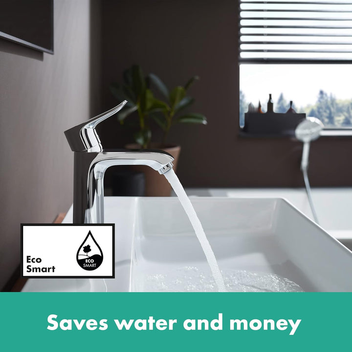 hansgrohe Waschtischarmatur Metris, Wasserhahn Bad mit Auslauf Höhe 110mm, mit Zugstange, Badarmatur