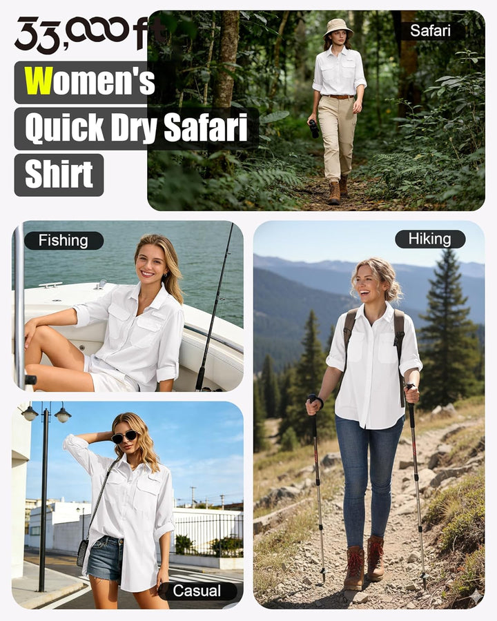 33,000ft Hemdbluse Damen UPF50 UV Schutz Hemd Schnelltrocknende Button-Down Shirts Atmungsaktive Wan