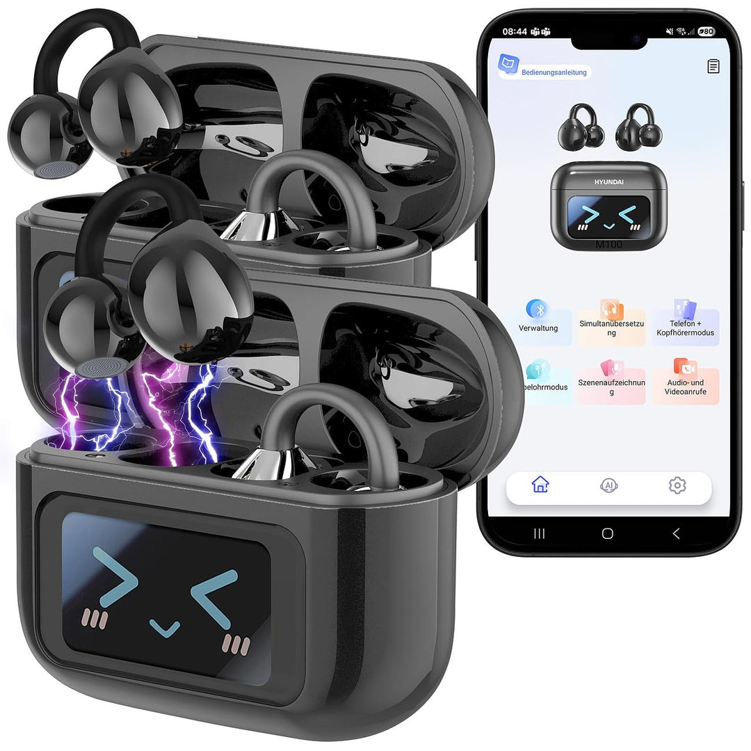 auvisio Headset: 2er-Set Clip-on-Ohrhörer & KI-Echtzeitübersetzer für 115 Sprachen, App (Echtzeit-Üb
