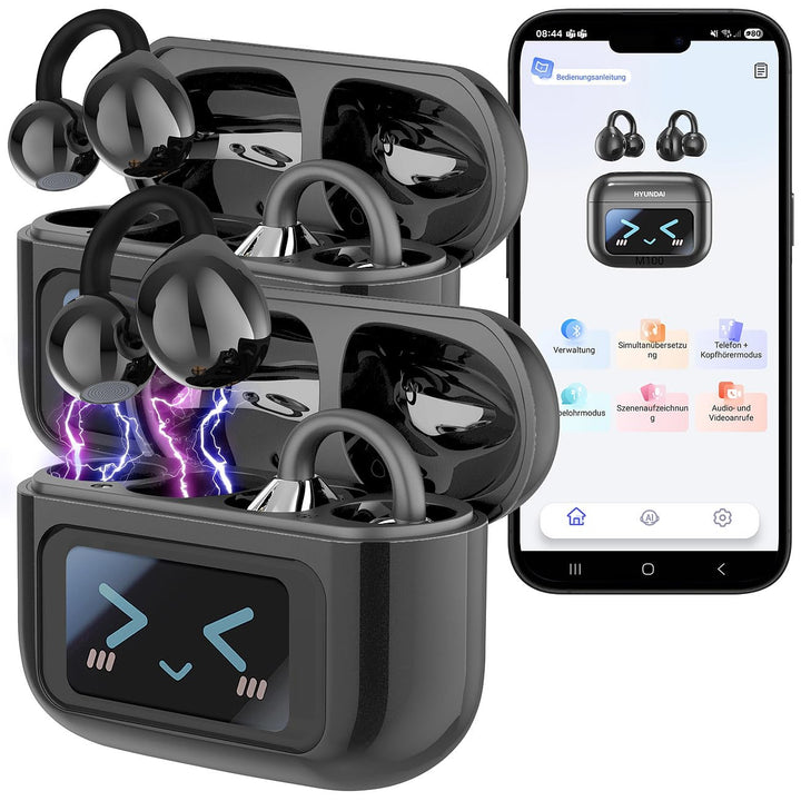 auvisio Headset: 2er-Set Clip-on-Ohrhörer & KI-Echtzeitübersetzer für 115 Sprachen, App (Echtzeit-Üb