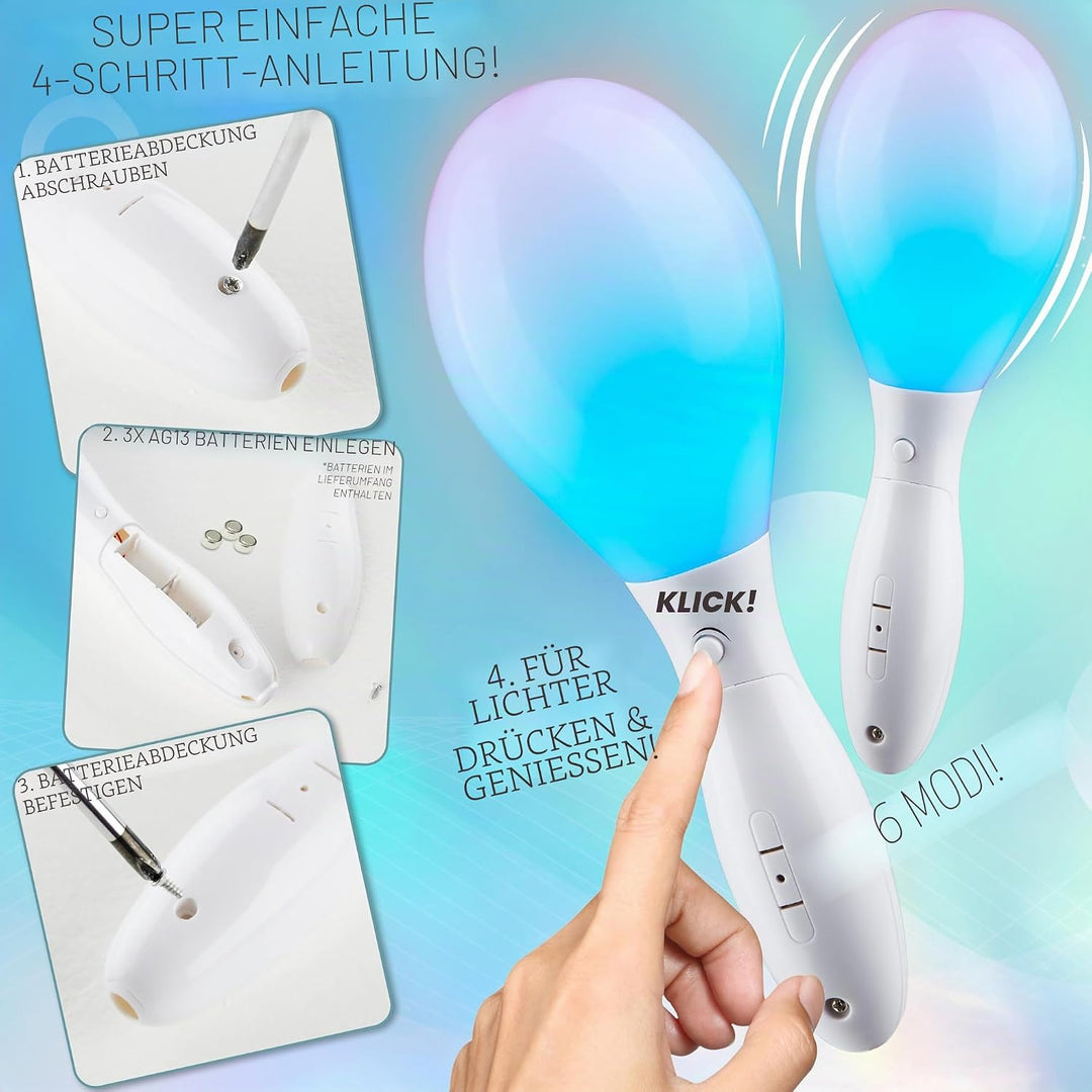 KreativeKraft leuchtende Maracas, LED Sensorik Spielzeug für Kinder oder Festival & Party Zubehör