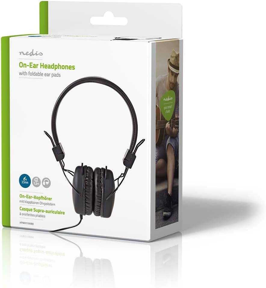 Nedis HPWD1100BK Kabelgebundene Kopfhörer | On-Ear | Faltbar | 1,2-m-Rundkabel | Schwarz
