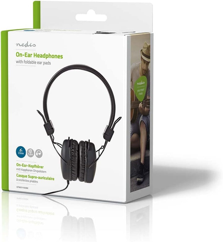 Nedis HPWD1100BK Kabelgebundene Kopfhörer | On-Ear | Faltbar | 1,2-m-Rundkabel | Schwarz