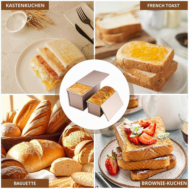 4PCS Brotbackform mit Deckel Set Toast Brot Backform Kastenform Antihaft Toastform mit Deckel inkl P