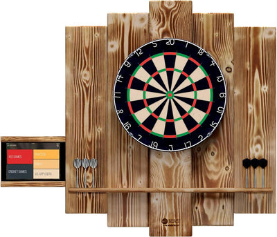 Wooden Dartboard Surround | Premium Dart-Wandschutz & Tablet-Halter (Optional) | Geflammter Burned L