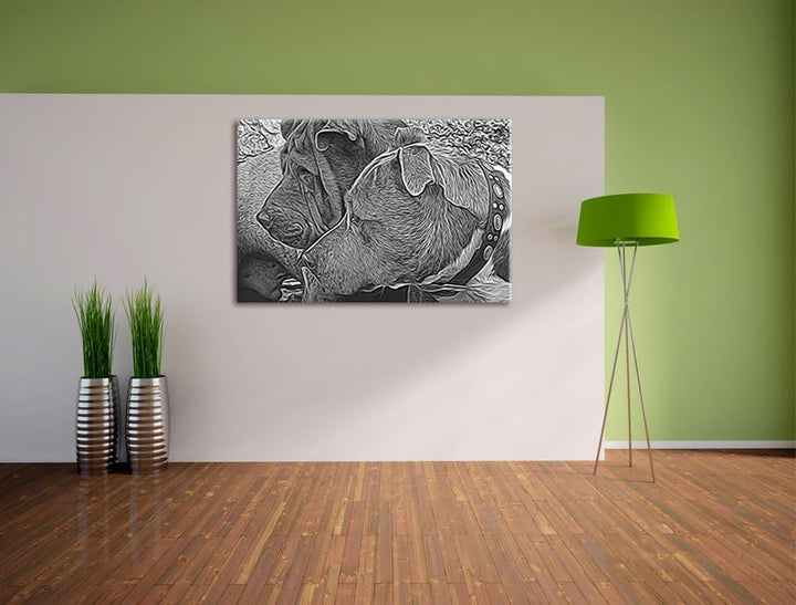 zwei Hunde im Profil Deluxe Format: 100x70 cm auf Leinwand, XXL riesige Bilder fertig gerahmt mit Ke