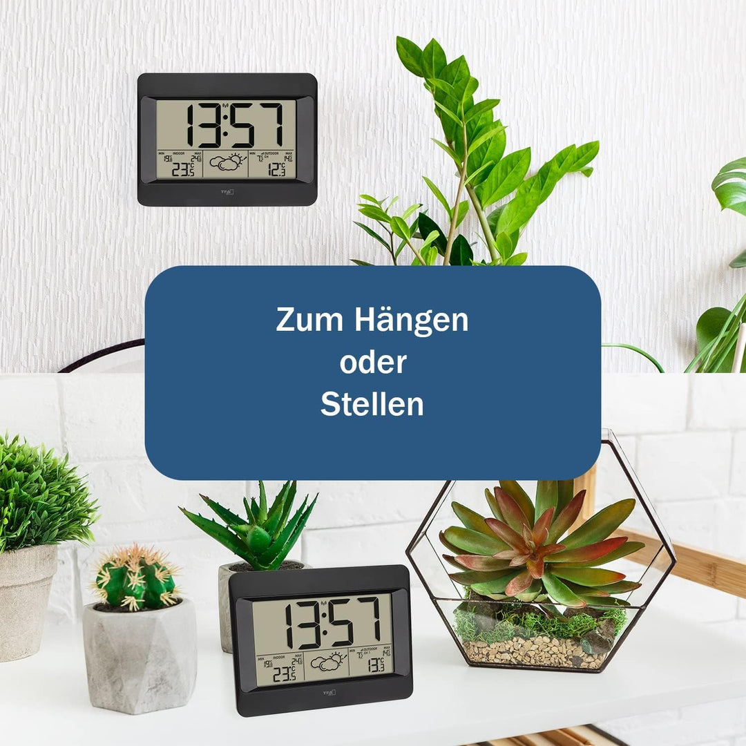 TFA Dostmann Funk-Wetterstation Zeno, 35.1163.01, digitale Funk-Wanduhr mit Wettervorhersage, Innen-