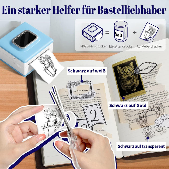 PokeLabel M02D Mini Drucker, Taschendrucker für Smartphone &amp; Tablet, Thermo-Fotodrucker zum Drucken