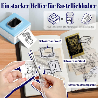 PokeLabel M02D Mini Drucker, Taschendrucker für Smartphone & Tablet, Thermo-Fotodrucker zum Drucken