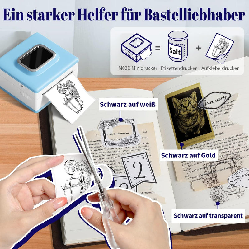 PokeLabel M02D Mini Drucker, Taschendrucker für Smartphone & Tablet, Thermo-Fotodrucker zum Drucken