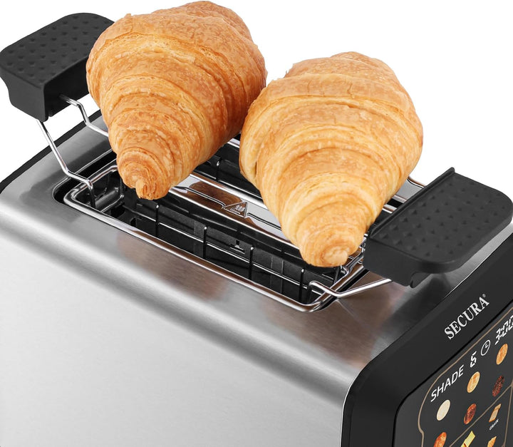 Secura Toaster - 2 Toastschlitze, 6 Stufen und 6 Brotsorten, Automatische Liftfunktion, Brötchenaufs