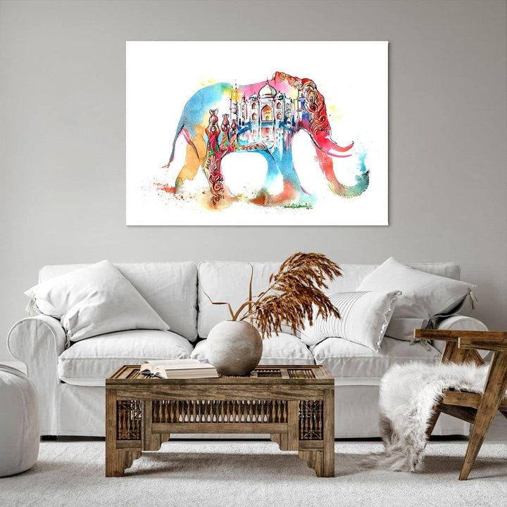 Bilder auf Leinwand 100x70cm Leinwandbild Elefant Indien ethnisch Kultur Gross Wanddeko Bild Schlafz