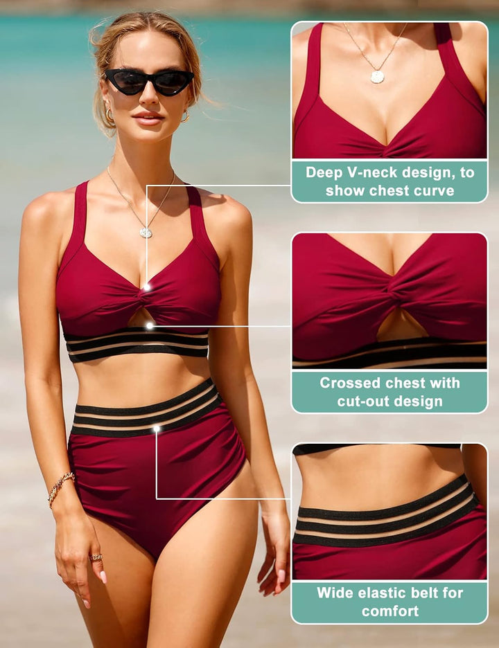 UMIPUBO Bikini Damen Bauchweg, High Waist Push Up Bikini Sets Zurück kreuzen Grosse Brüste Bademode