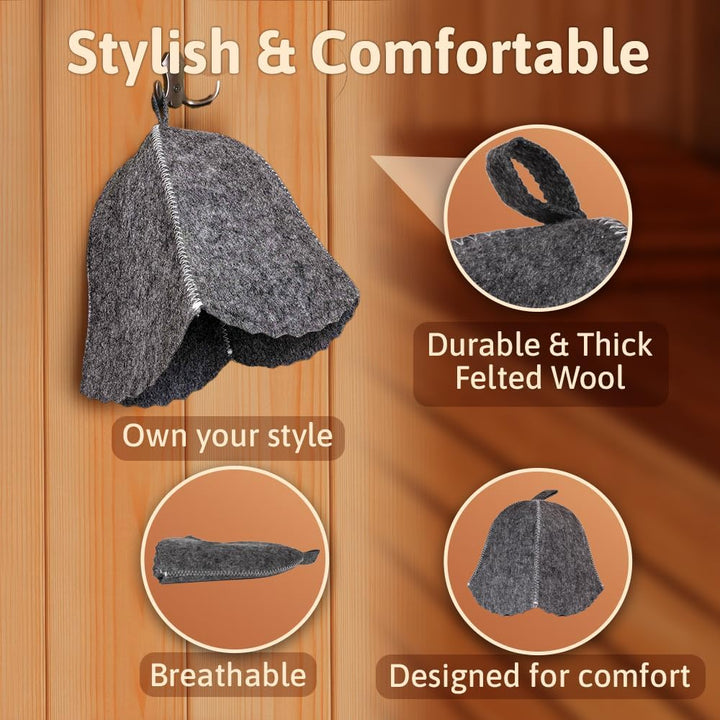 ASKOLD 2 Stück Saunahüte Grau Filz Saunahut für Herren - Russischer Banya Hut für Männer Saunamütze