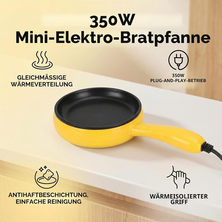 AUNMAS 350W Elektrische Bratpfanne, Mini Multifunktions mit Antihaft, Leicht zu Reinigen, Tragbar fü